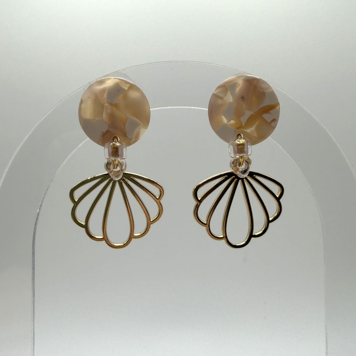Earrings - Gold Petals on Pink/Cream