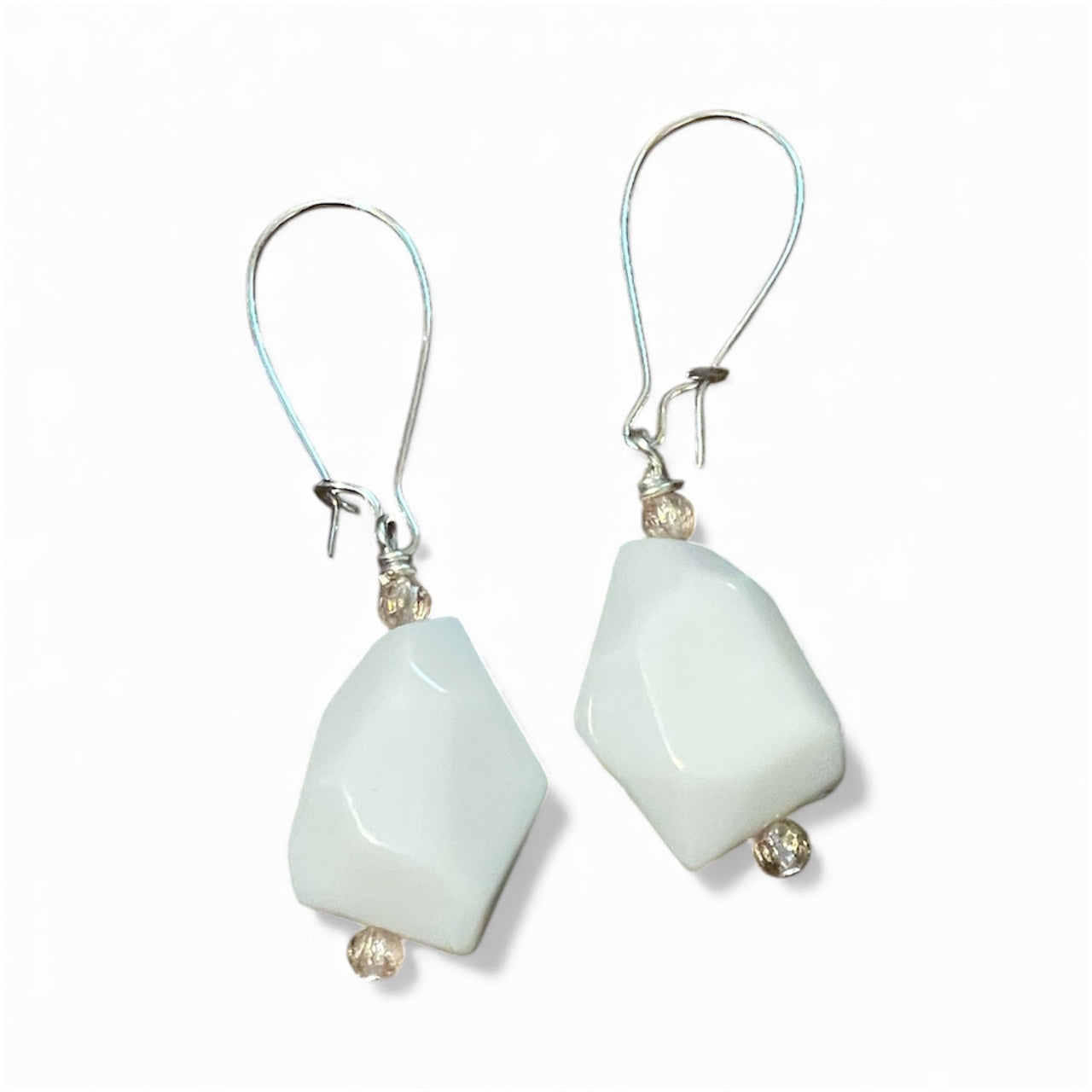 Earrings - White Geometric Beads
