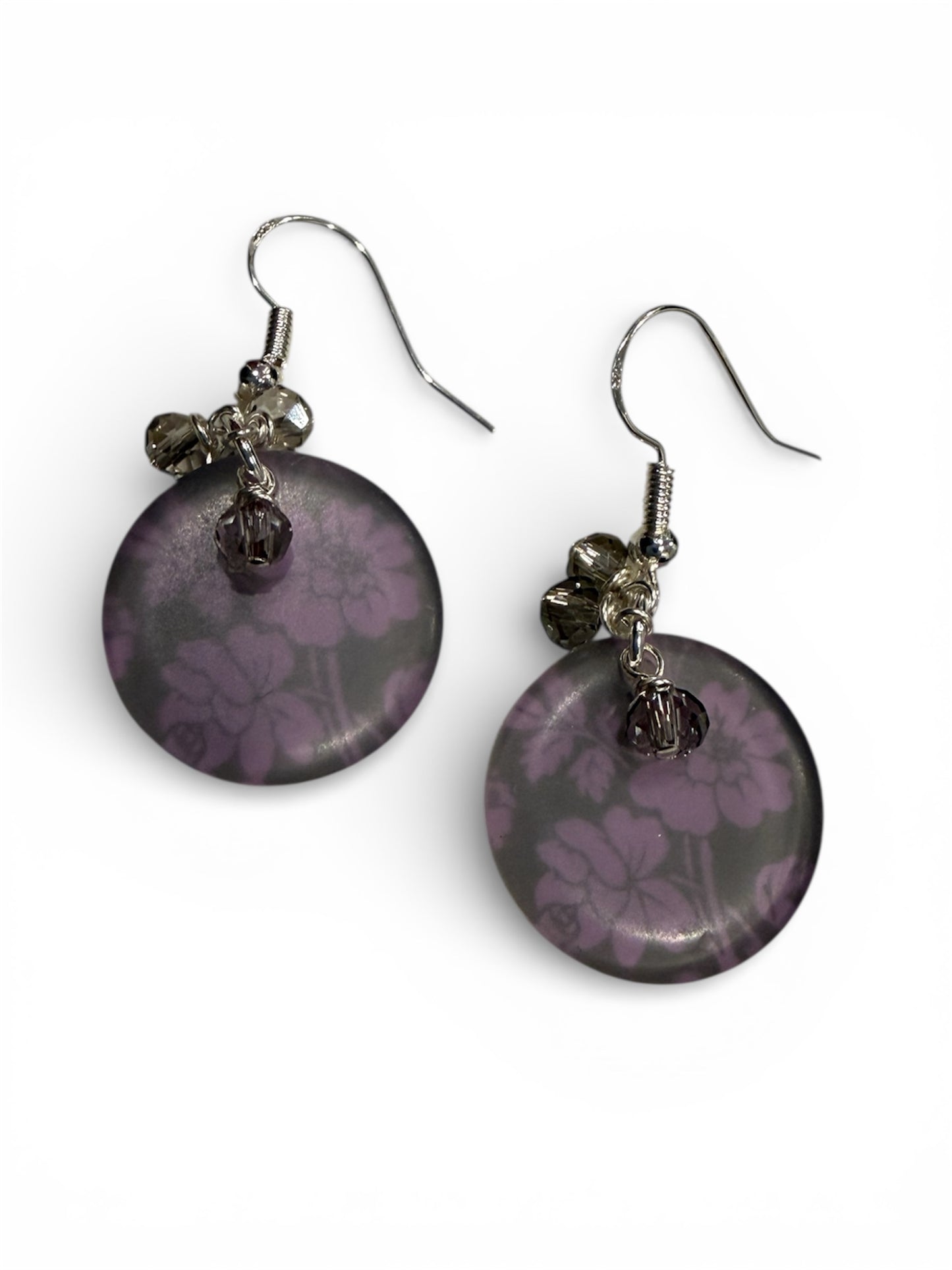 Earrings - Purple Floral Resin