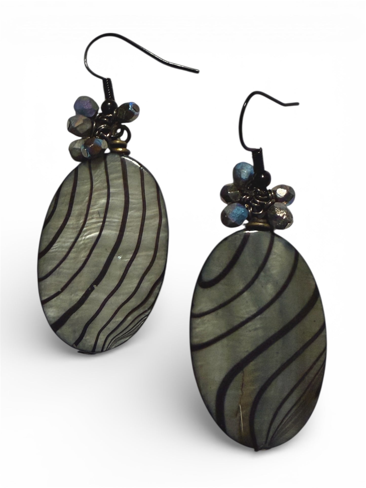 Earrings - Grey Patterned Ovals