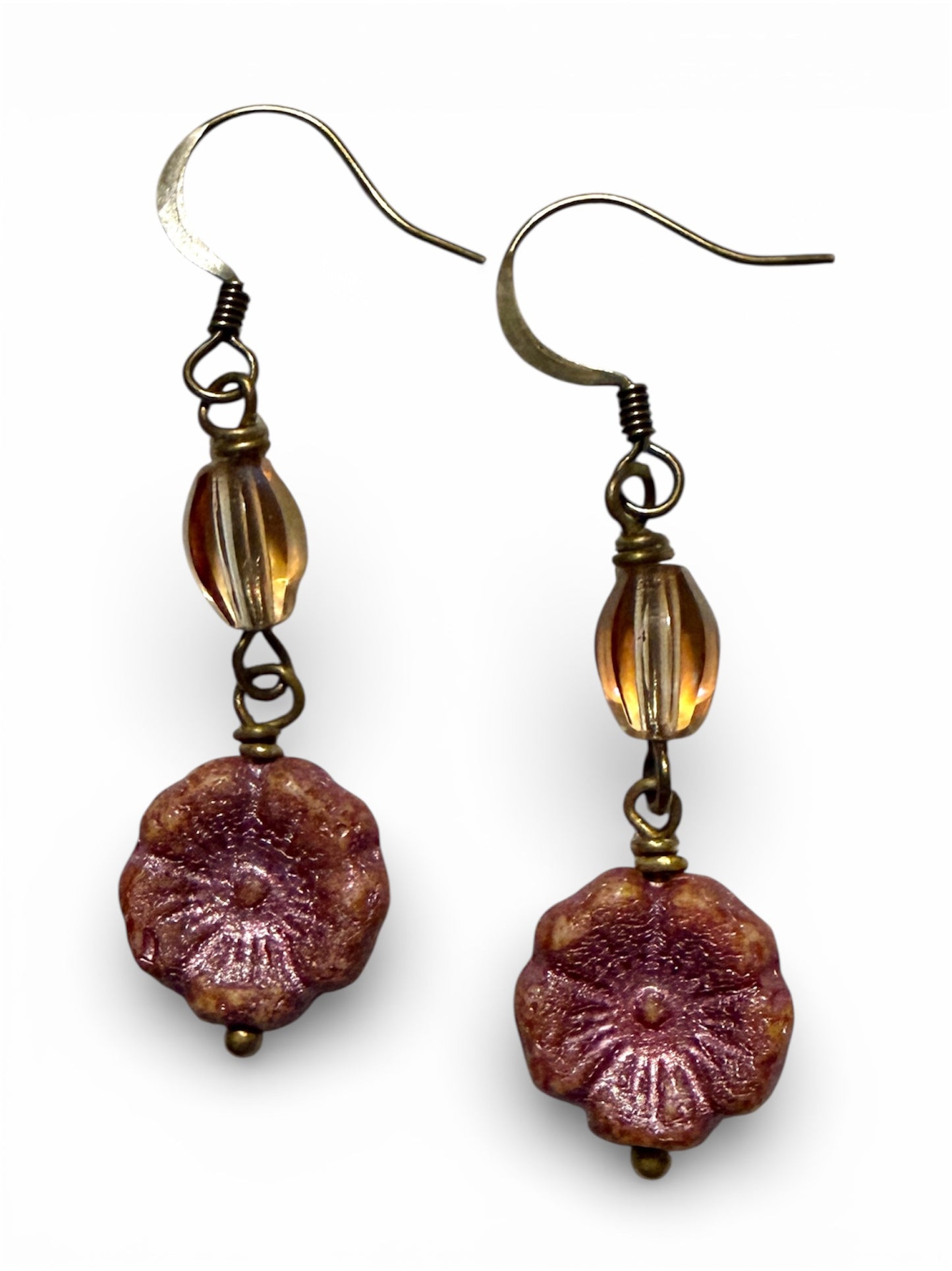 Earrings - Purple Metallic Flowers
