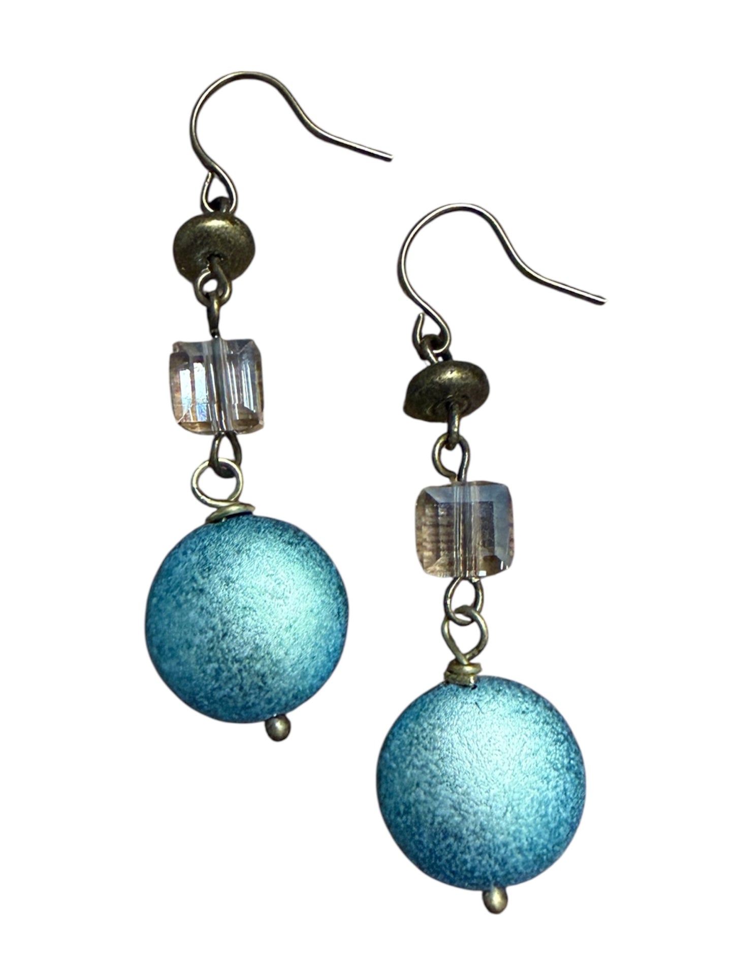 Earrings - Aqua and Antique Brass