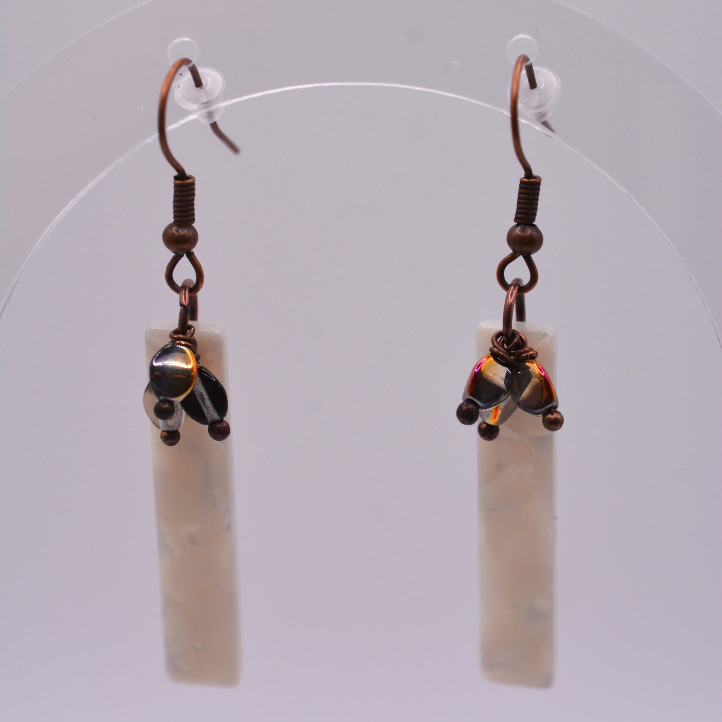 White Acetete Dangles With Copper