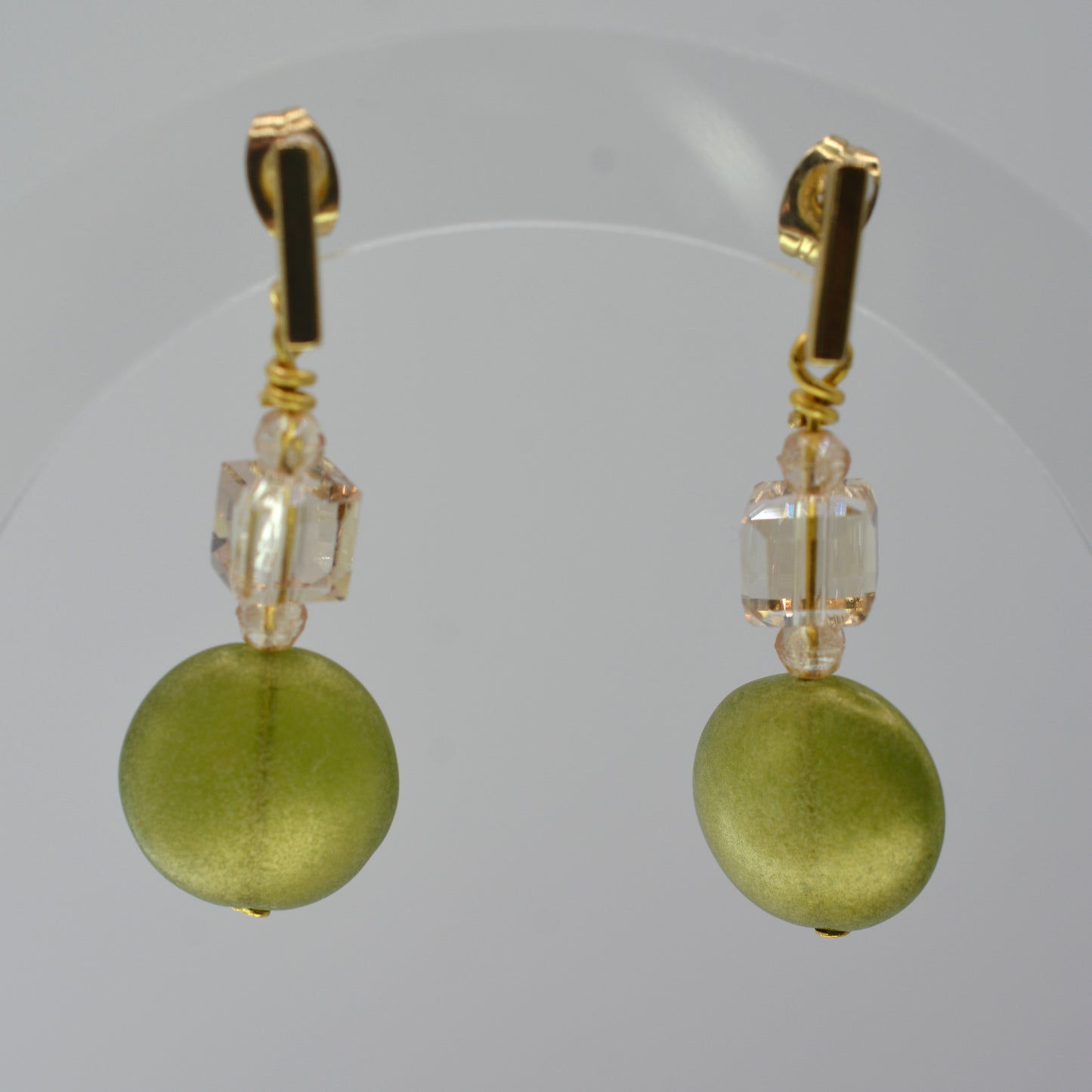 Earrings - Green Discs With Cubes