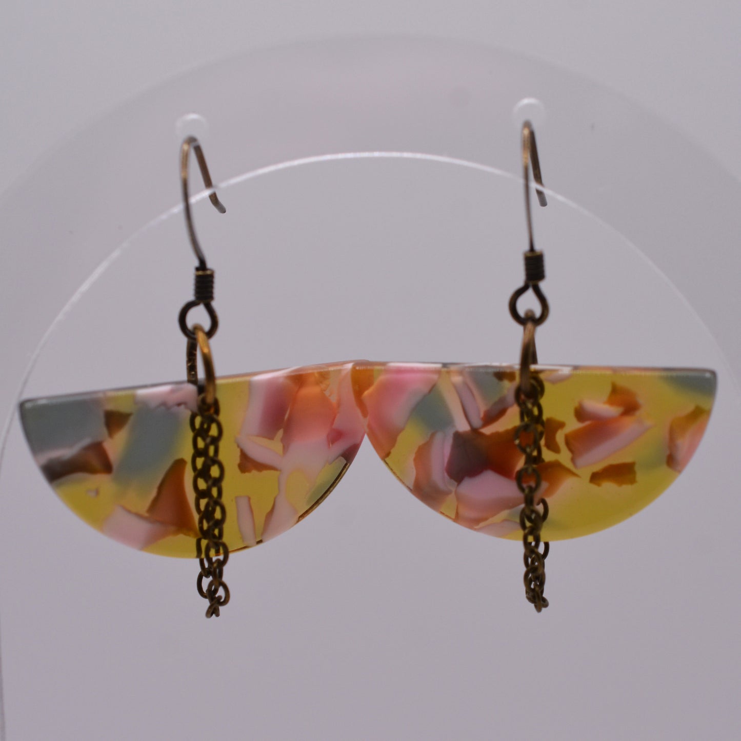 Earrings - Pink/Olive Half-Circles