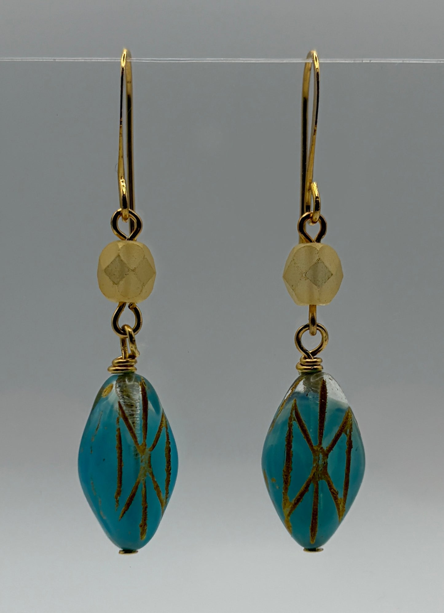 Earrings - Teal and Gold