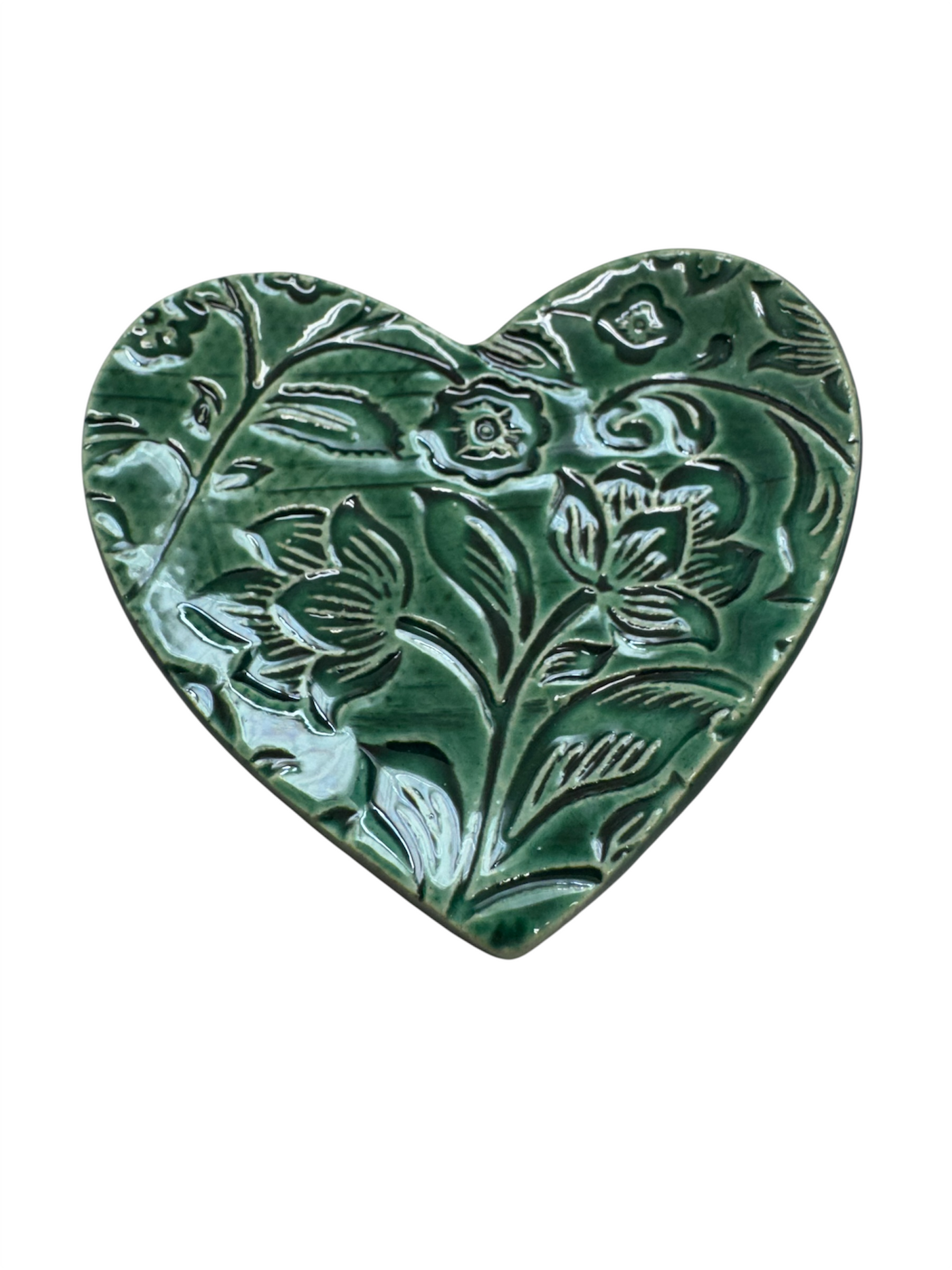 Heart Dish Dark green floral 2-1/2X3"