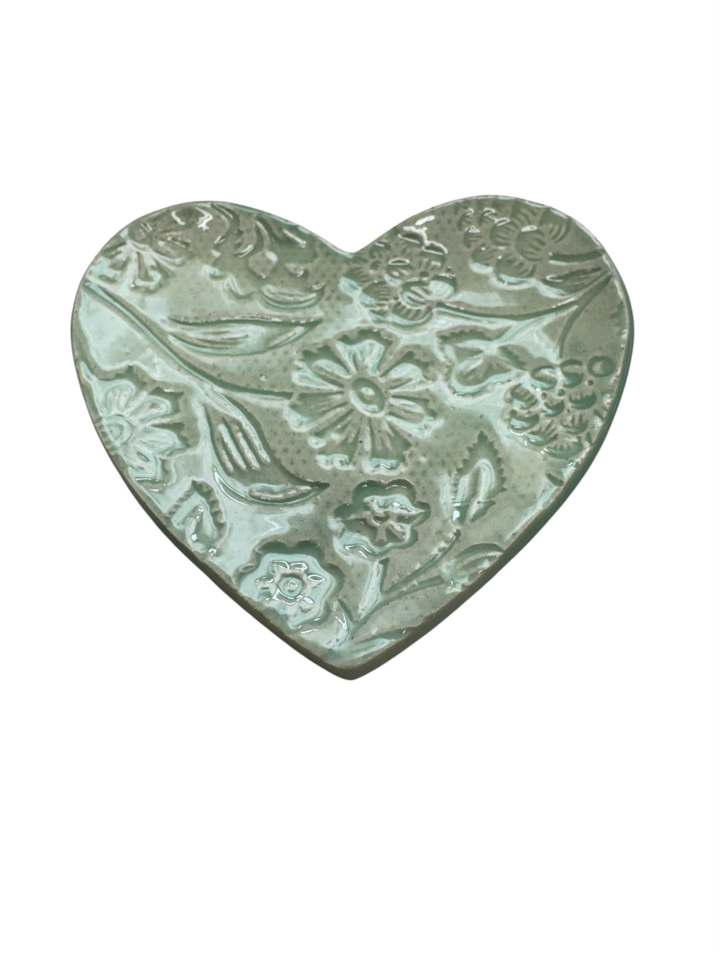 Heart Dish Light green floral 2-1/2X3"