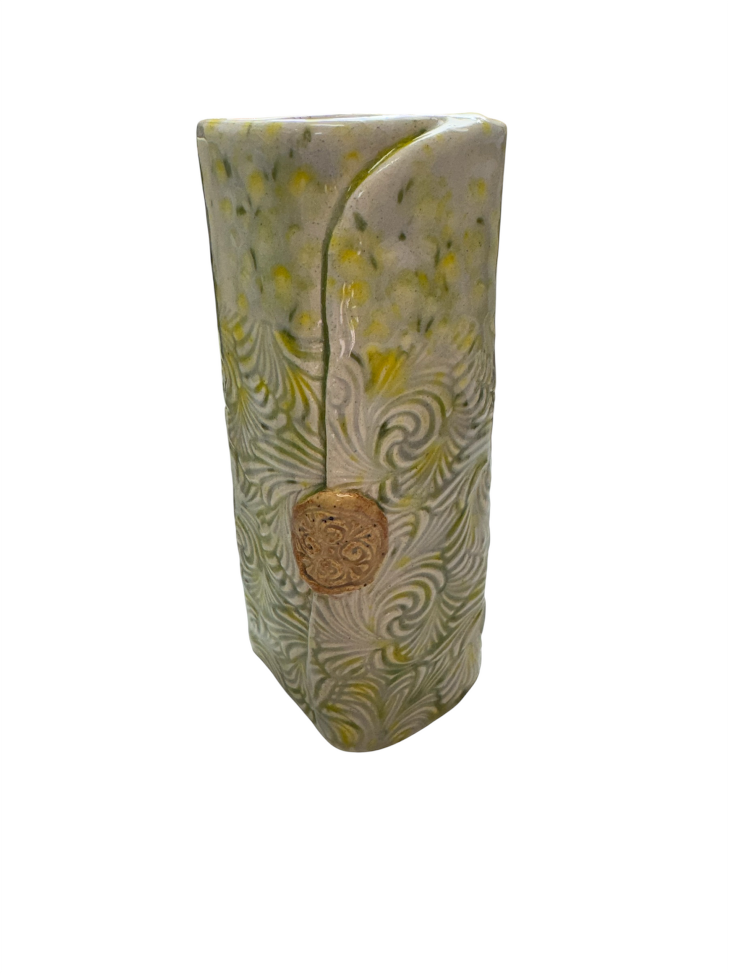 Vase Lemon-lime Sq. w/Button 6" Tall