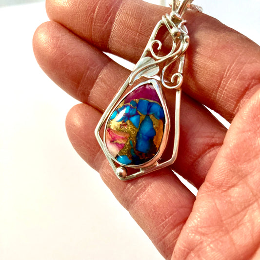 Pink Oyster Copper Turquoise Pendant