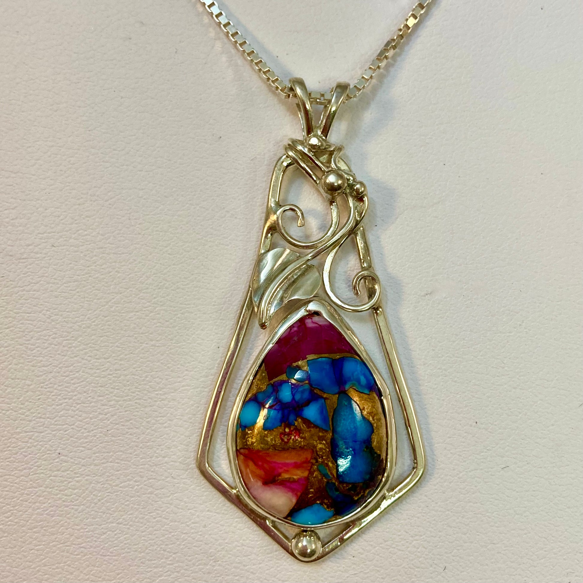 Pink Oyster Copper Turquoise Pendant