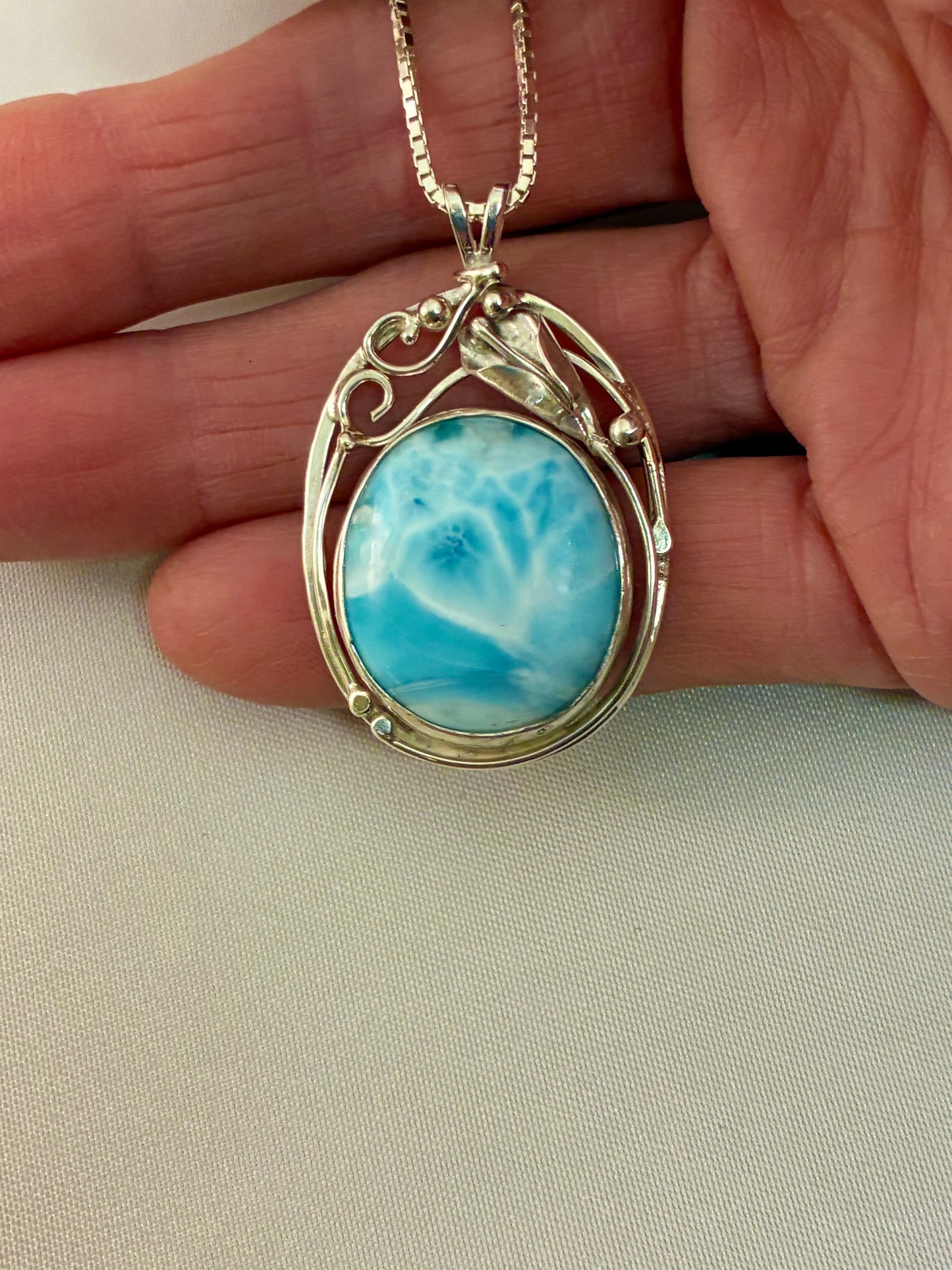 Pendant, Larimar, Lily Up, Silver OL