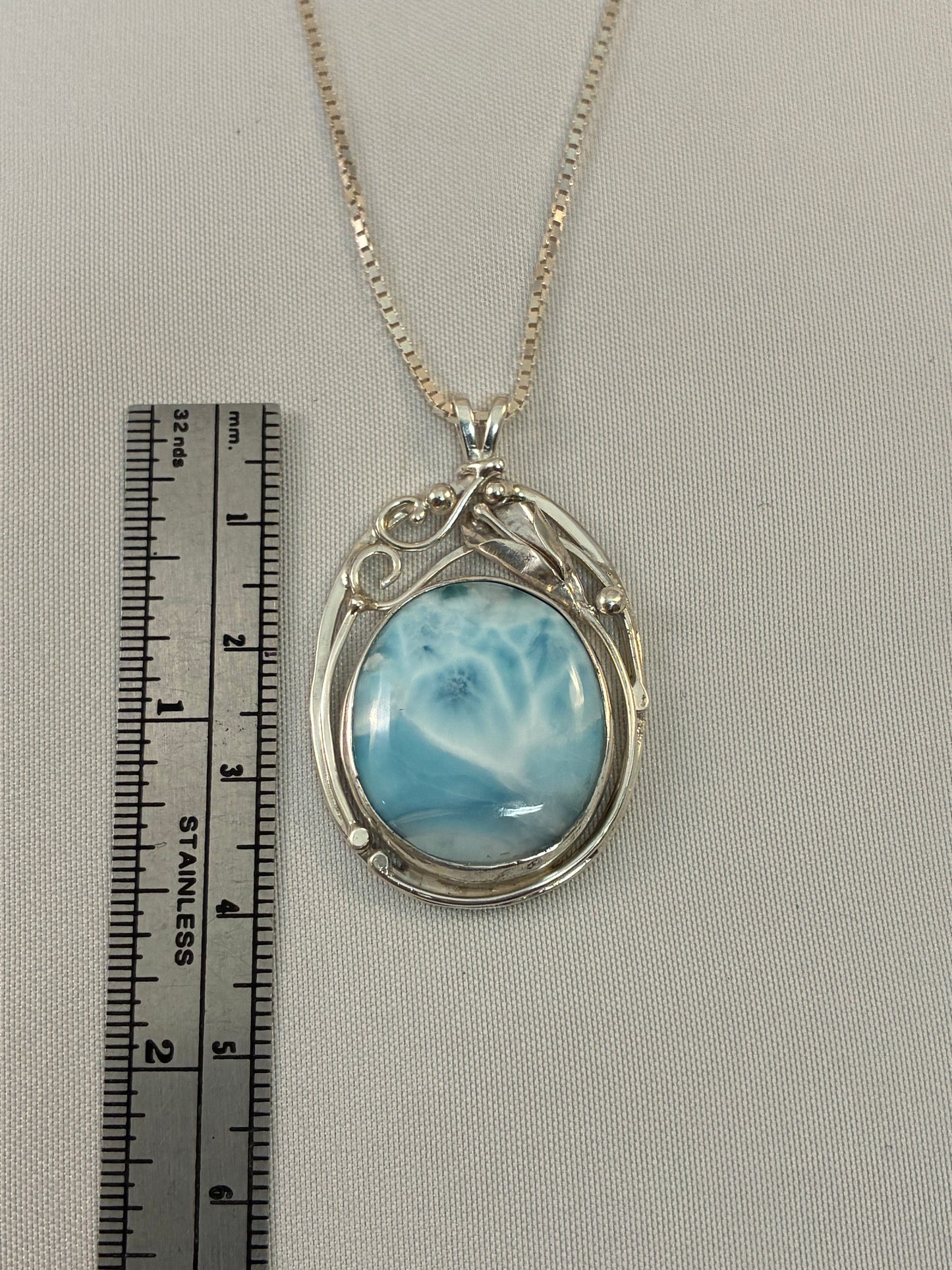 Pendant, Larimar, Lily Up, Silver OL
