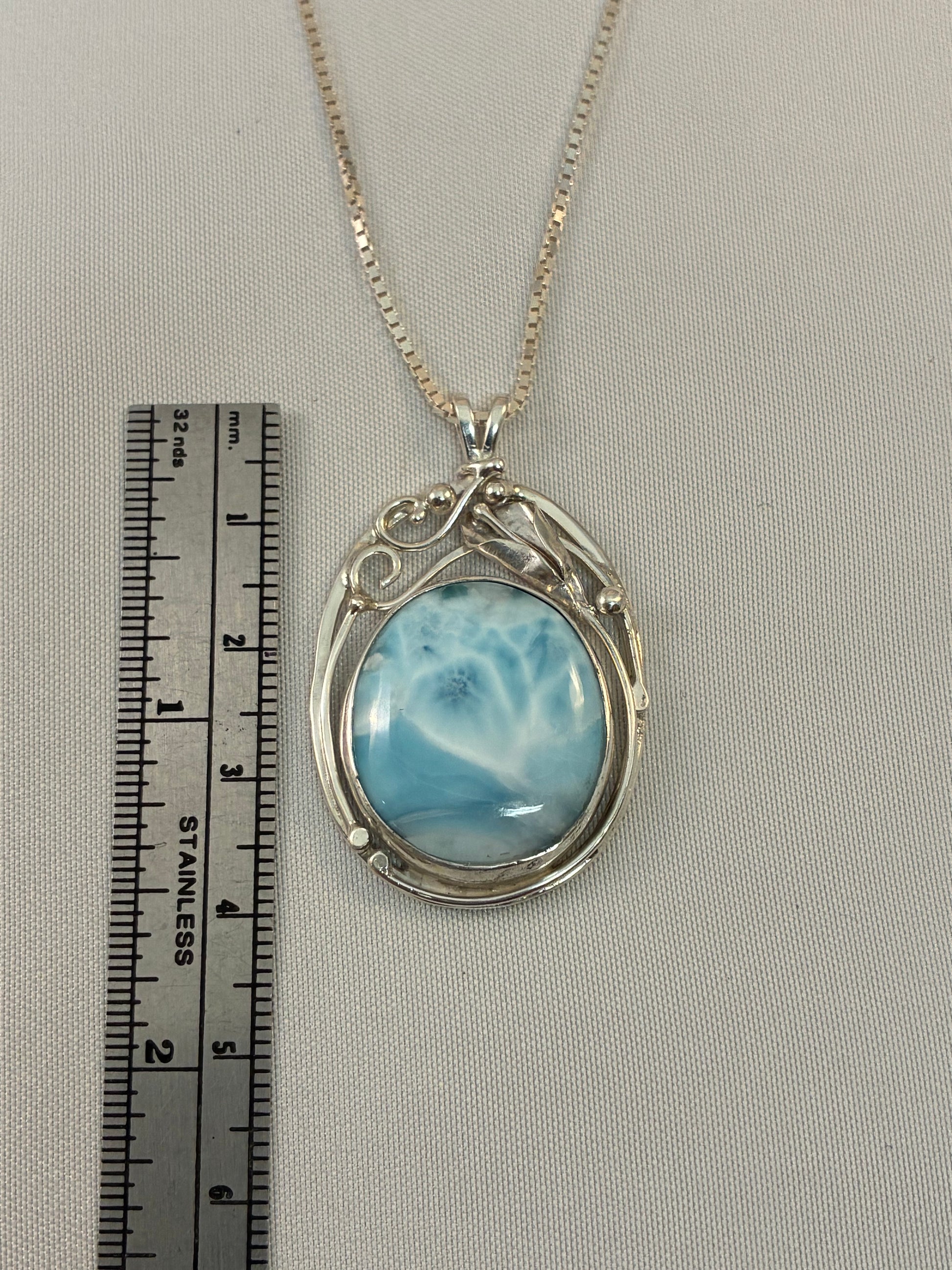 Pendant, Larimar, Lily Up, Silver OL