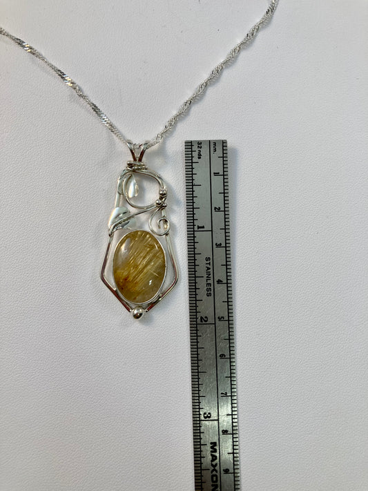 Rutillated Quartz Pendant Oval Cab Leafs