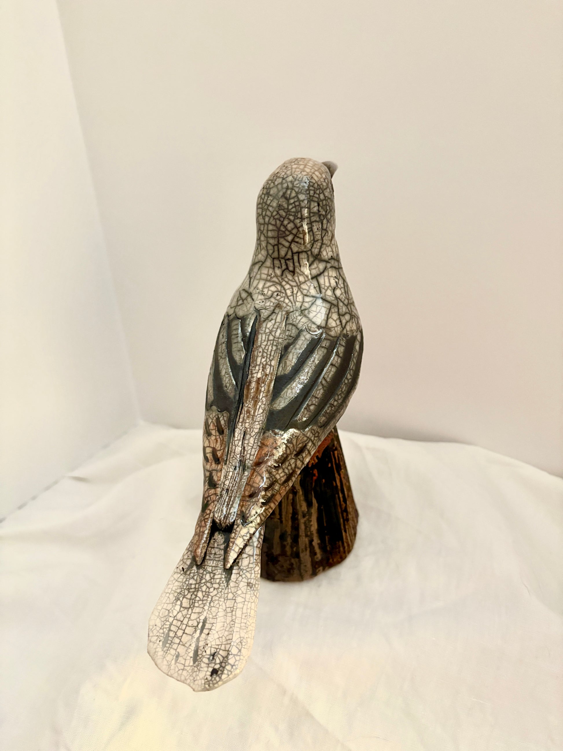 Raku Dove Long Tale on Stand