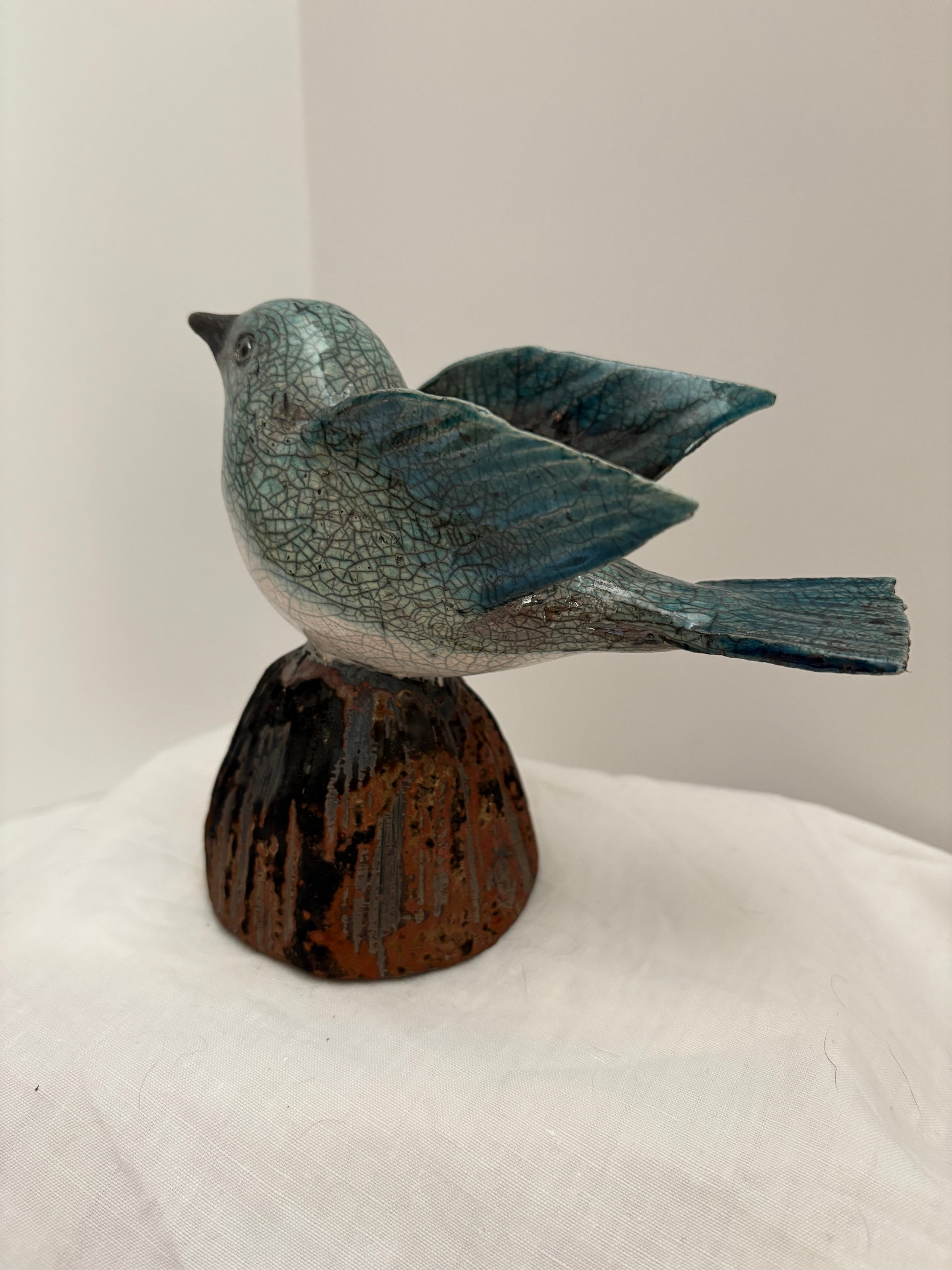 Raku Flying Bird Turquoise On Stand