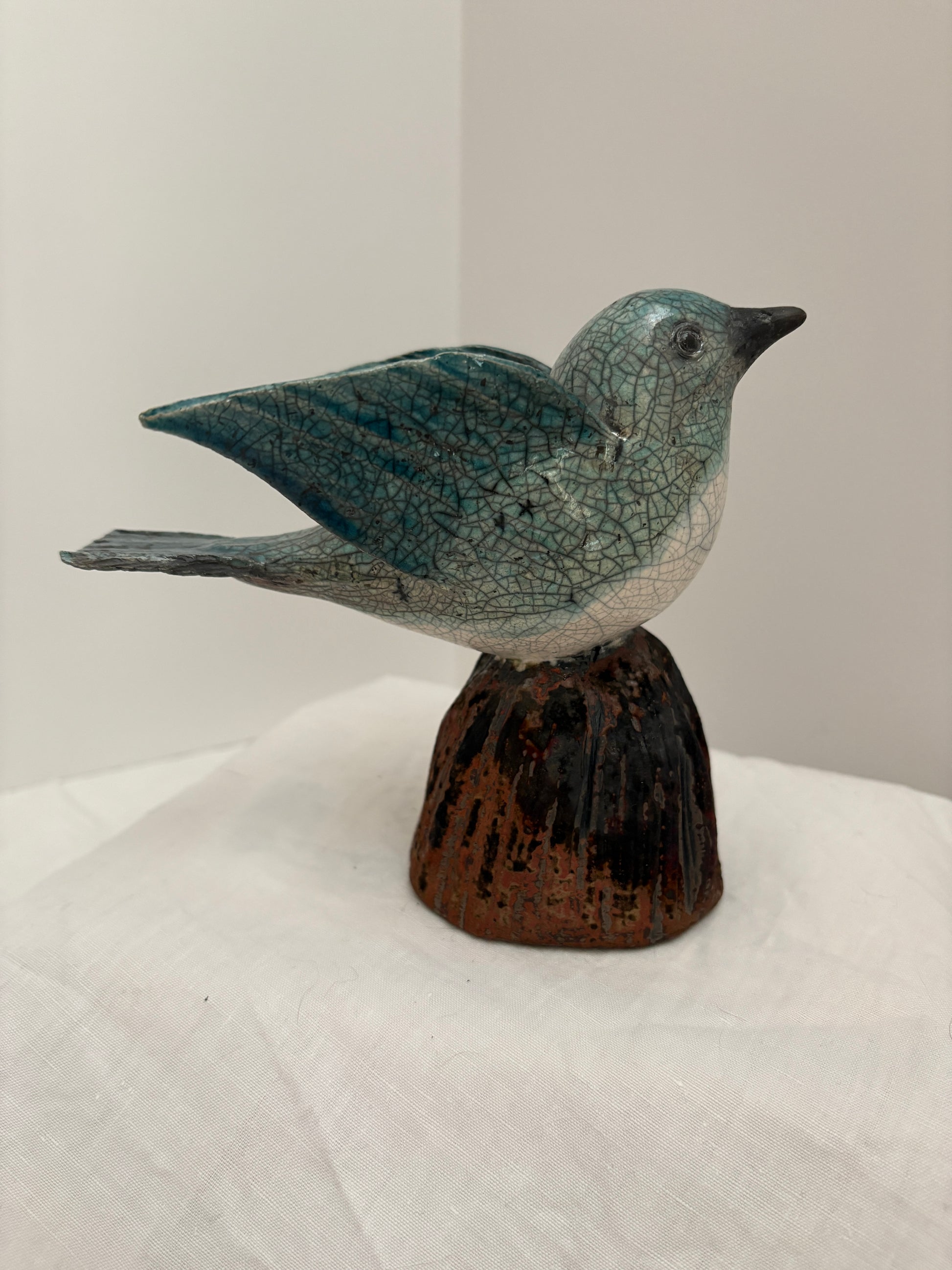 Raku Flying Bird Turquoise On Stand