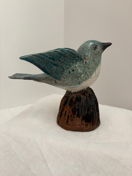Raku Flying Bird Turquoise On Stand