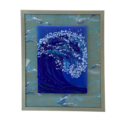 8X10 Fused Glass Wave With Washi