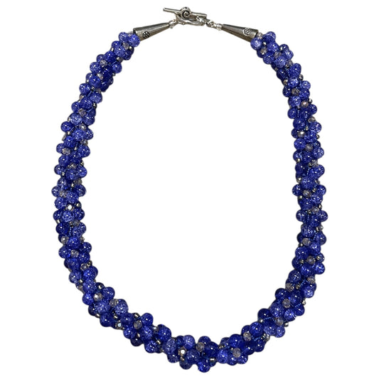 Kumihimo Necklace - Blue Crackle Glass