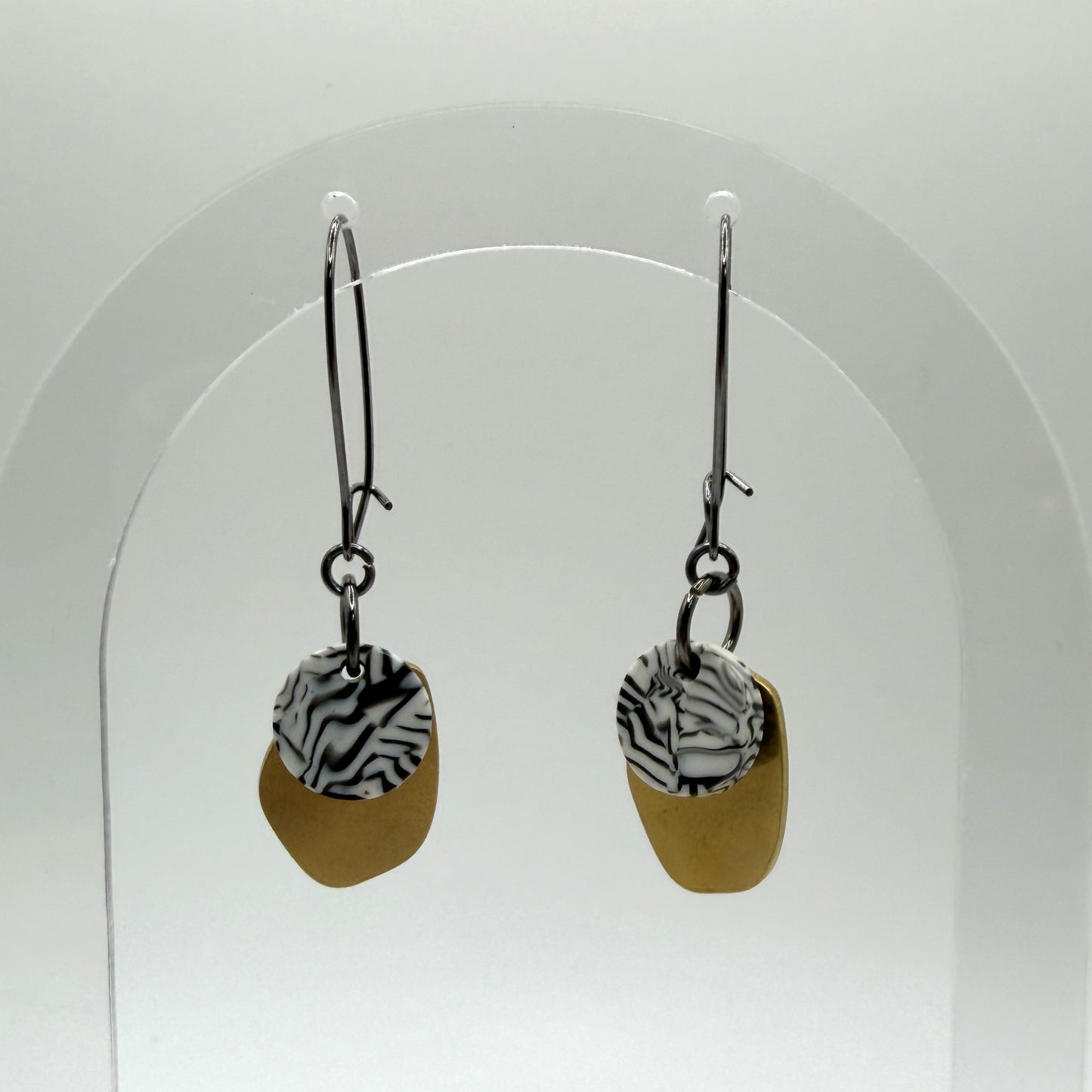 Earrings - Brass and Zebra Print
