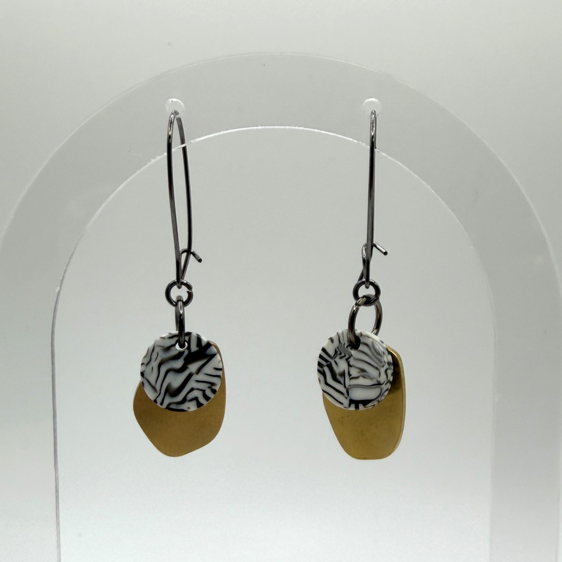 Earrings - Brass and Zebra Print