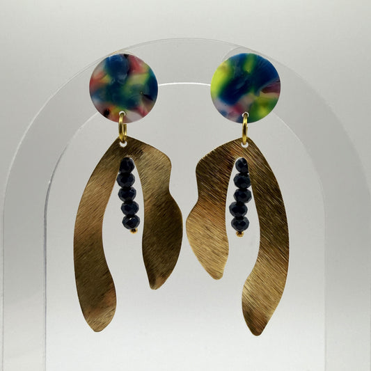Earrings - Brass Leaves On Swirl Posts