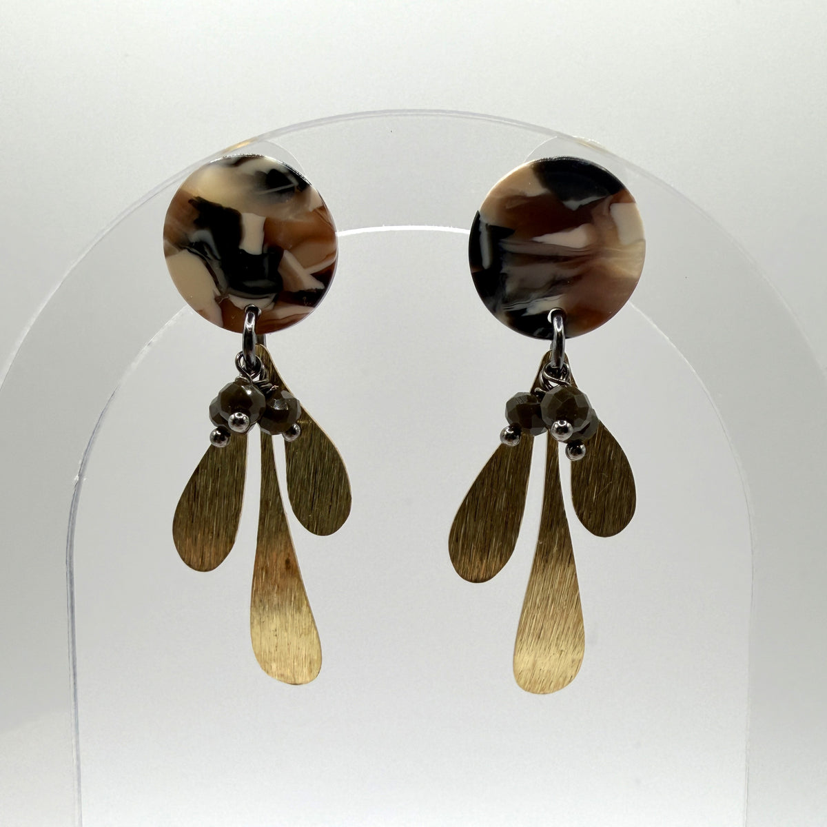 Earrings- Brass Leaves w/Chocolate Brown