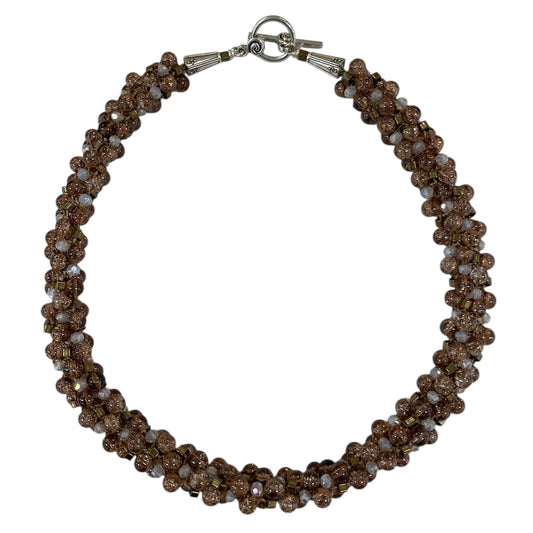 Kumihimo Necklace - Tan Crackle Glass