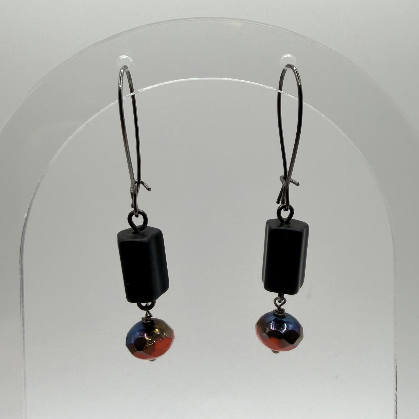 Earrings - Black Rectangles With Orange