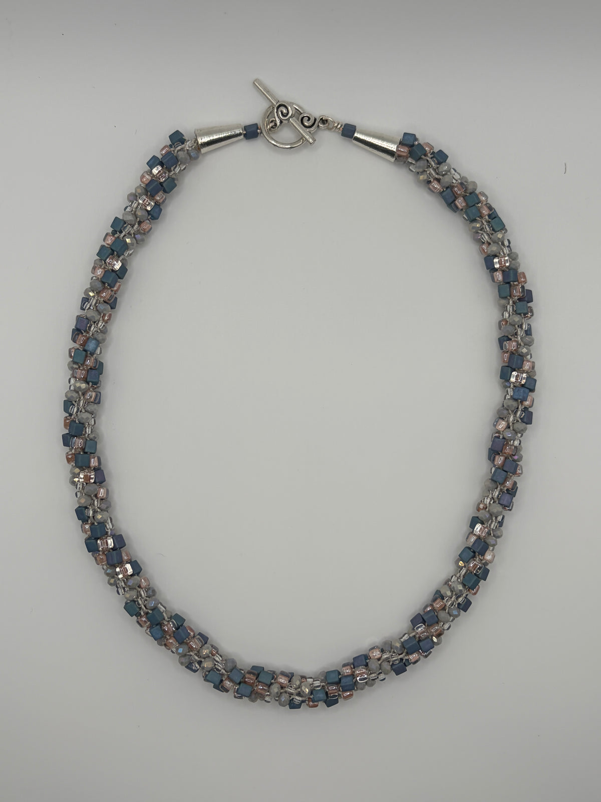 Kumihimo Necklace - Blue Cubes