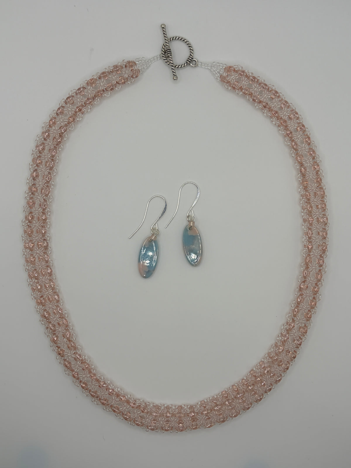 Necklace Set - Superduo Pink and Clear