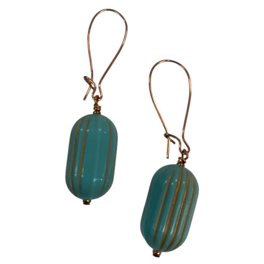 Earrings - Turquoise Art Deco With Copper Accents