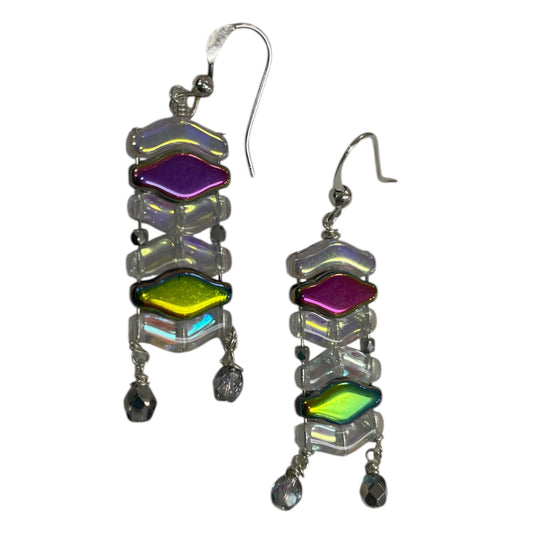 Earrings - Irridescent Bridge Beads With Metallic Accents