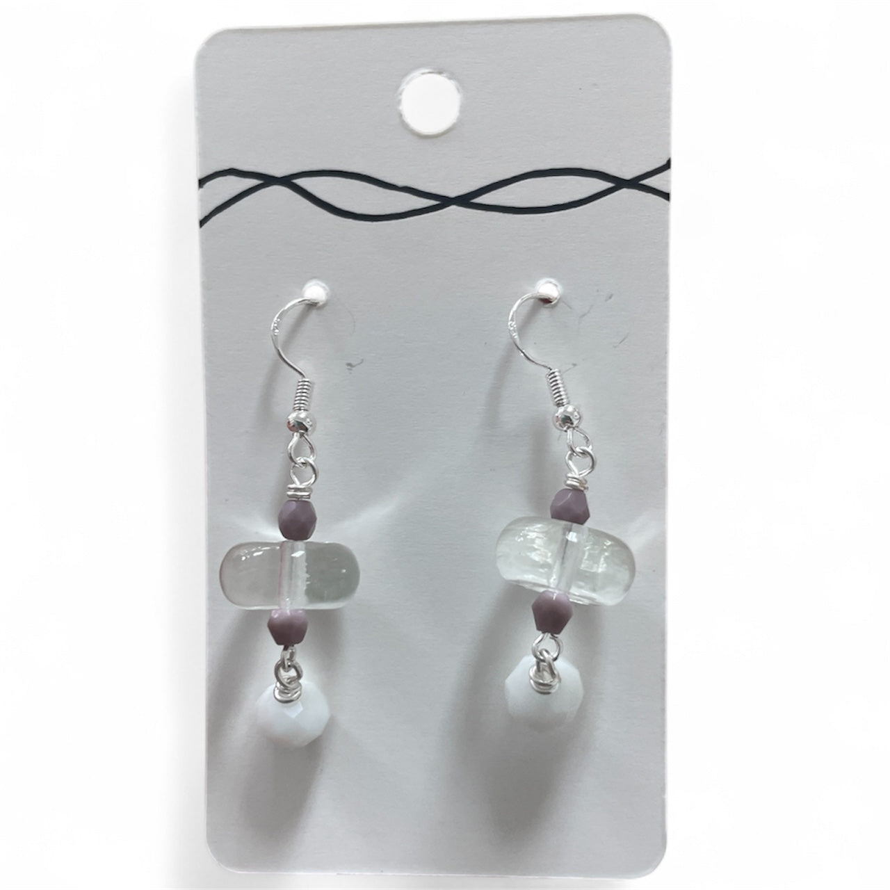 Earrings - Clear Glass With Purple Accents