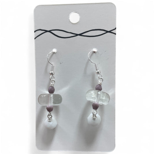 Earrings - Clear Glass With Purple Accents