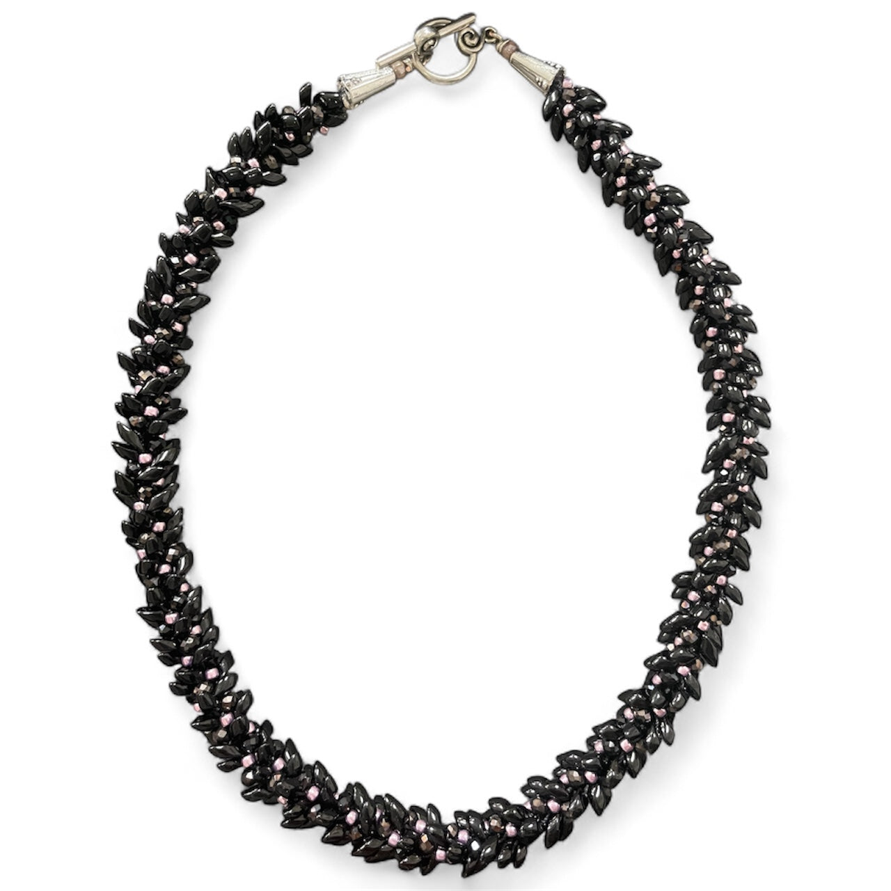 Kumihimo Necklace - Black Magatama