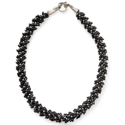Kumihimo Necklace - Black Magatama