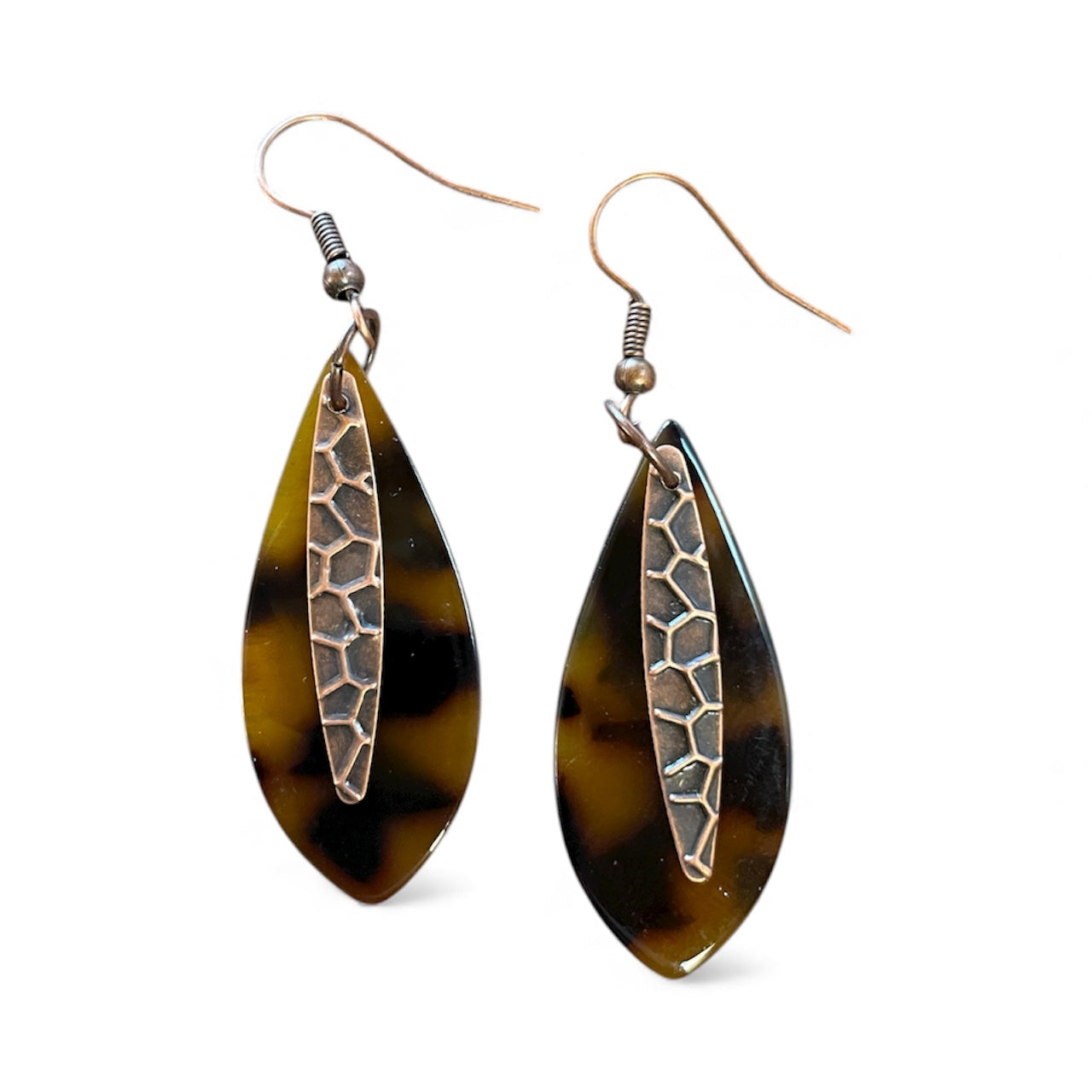 Earrings - Tortoise Shell With Copper