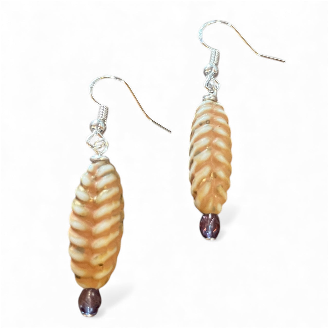 Earrings - Ribbed Beads w/ Purple Accent