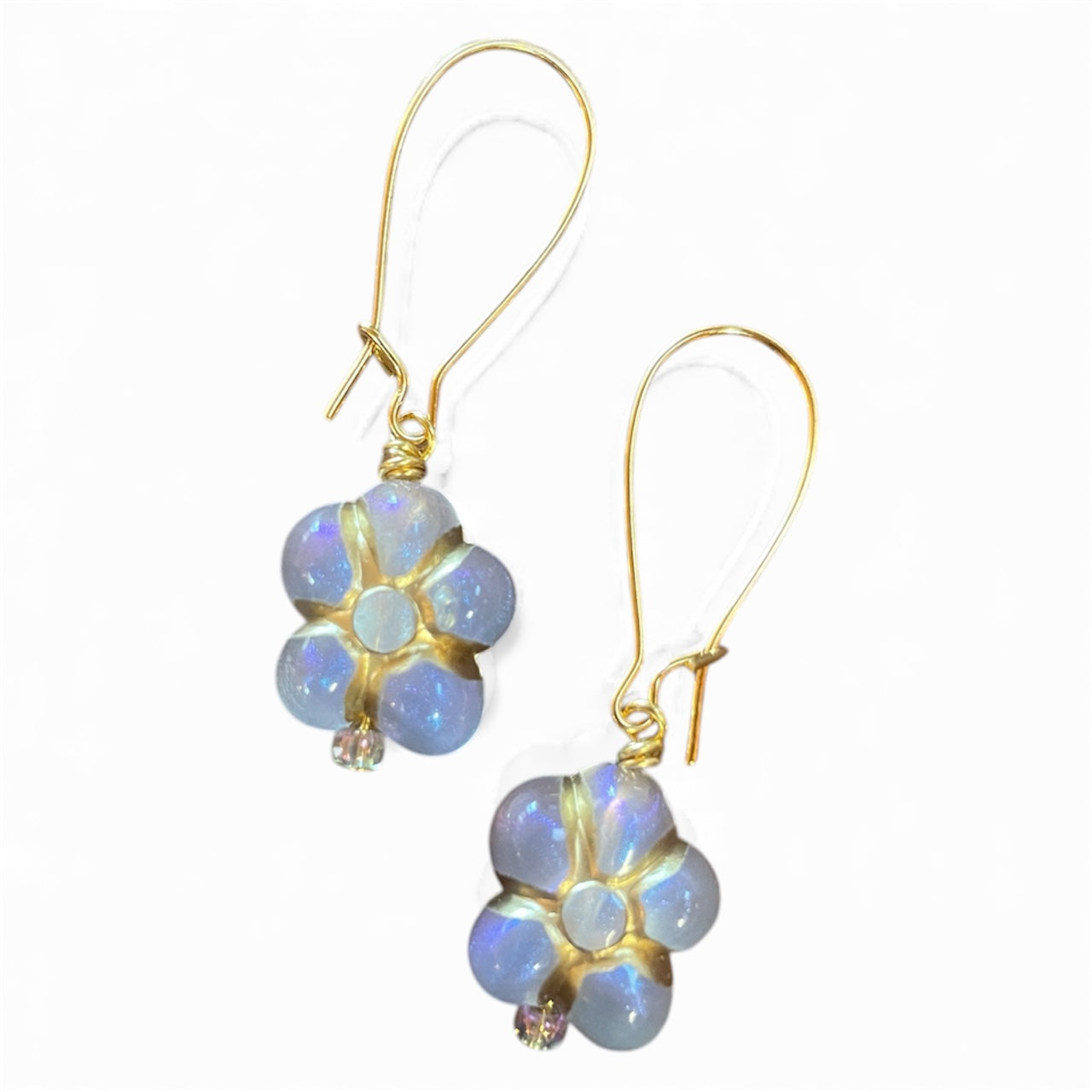 Earrings - Pink/Gold Irridescent Flowers