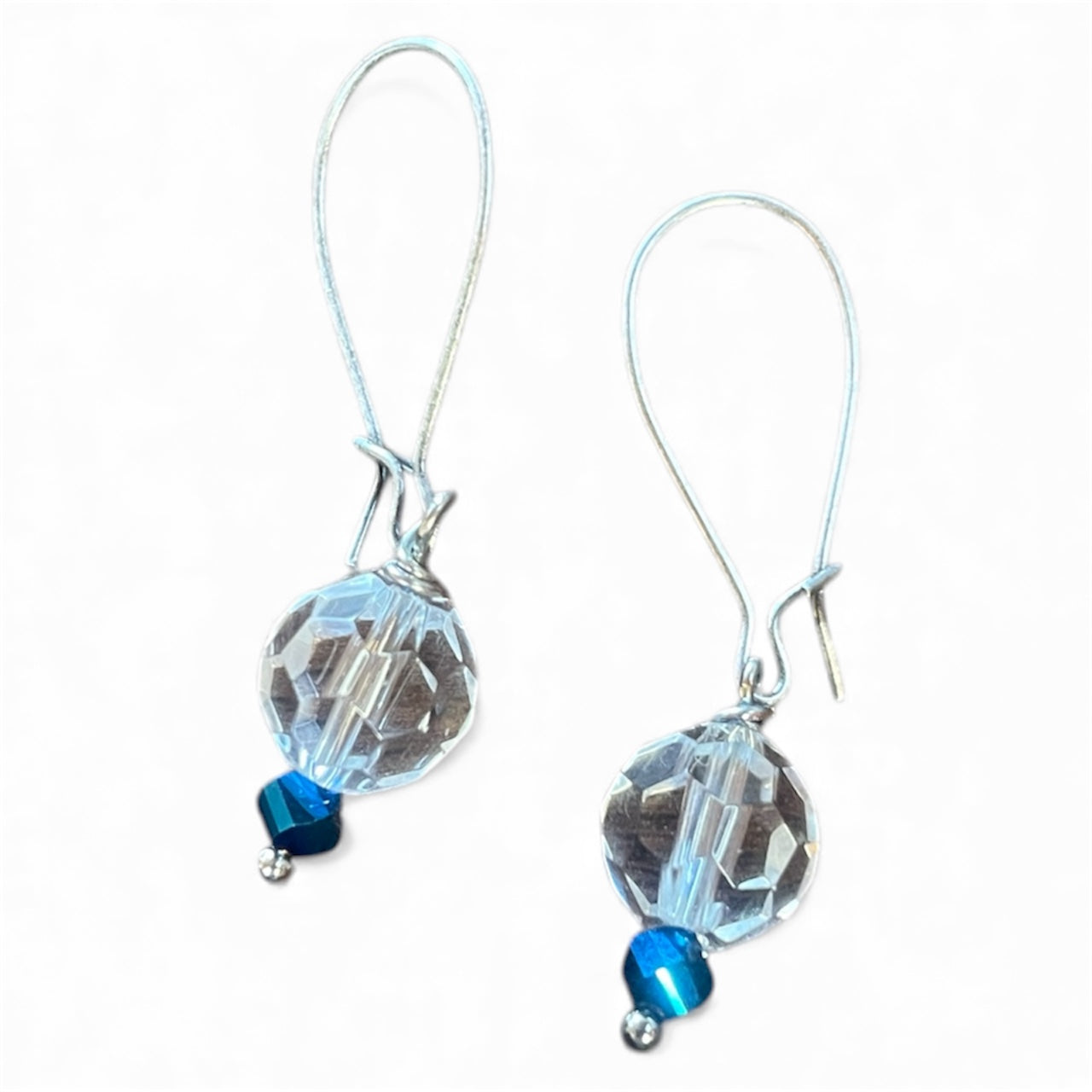 Earrings - Clear Faceted With Dark Blue
