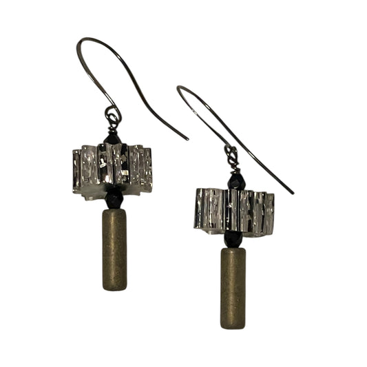 Earrings - Ribbed Black Circles