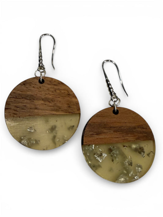 Earrings - Gold Leaf With Wood