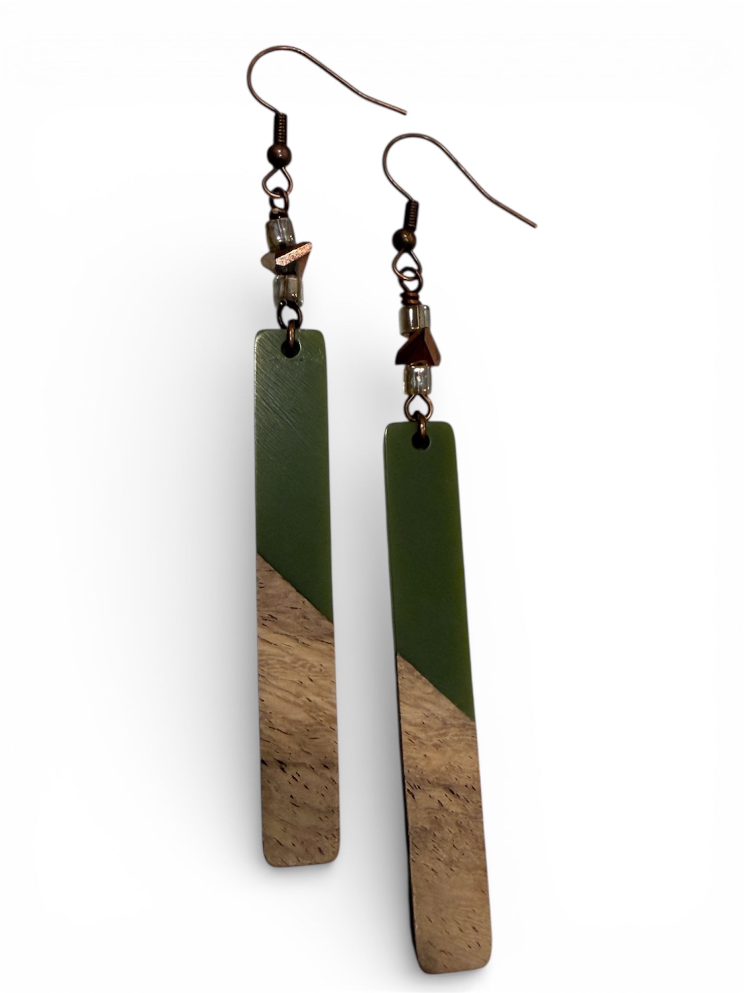 Earrings - Olive Resin With Wood