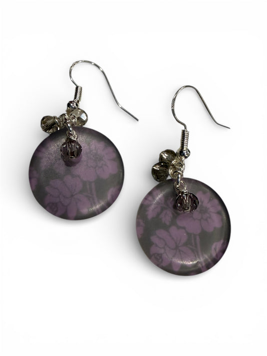 Earrings - Purple Floral Resin