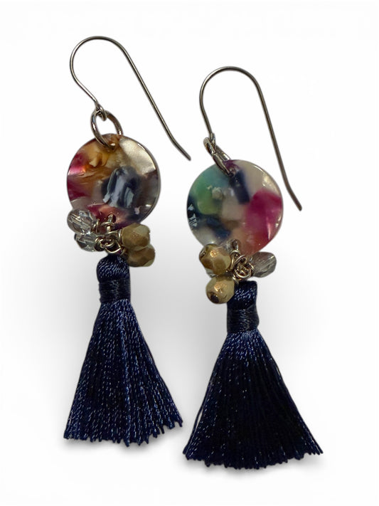 Earrings - Navy Fringe