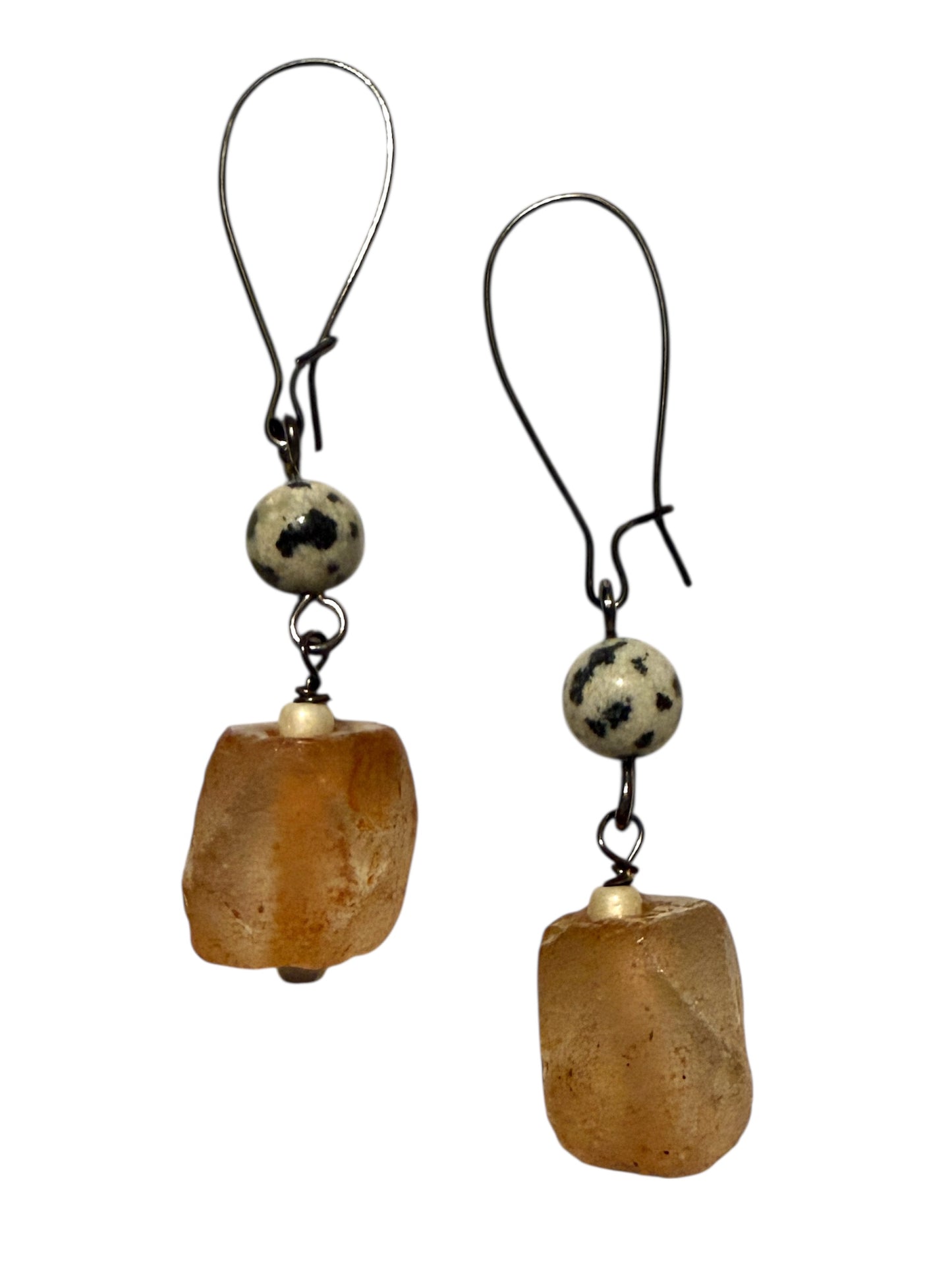 Earrings - Orange Glass With Jasper