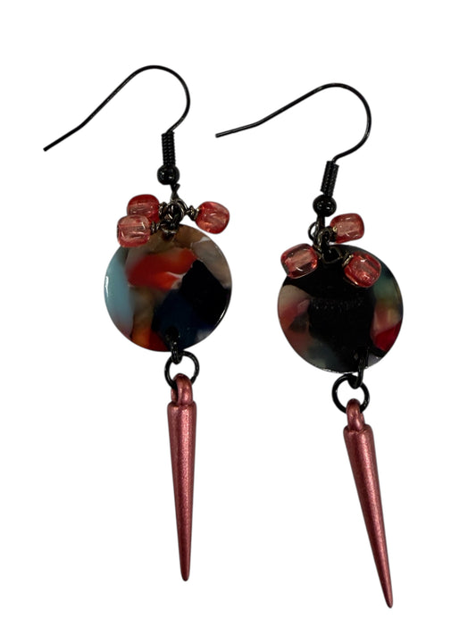 Earrings - Black Acetate With Raspberry